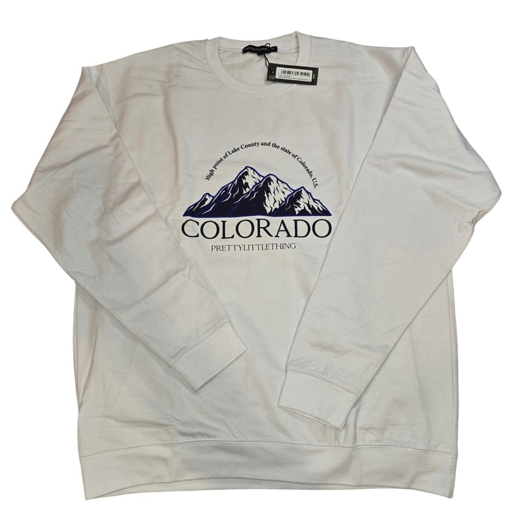 PrettyLittleThing White Colorado Mountains Oversized Sweatshirt Women's M - Picture 6 of 11